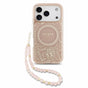 Husa telefon Guess pentru Apple iPhone 18 Pro, IML Flowers Allover, MagSafe, Curea de mână, Roz