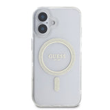 Husa cu inel Guess compatibila cu iPhone 16 Plus, MagSafe/Magnetic, policarbonat, silicon, Transparent