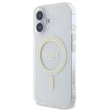 Husa cu inel Guess compatibila cu iPhone 16 Plus, MagSafe/Magnetic, policarbonat, silicon, Transparent