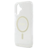 Husa cu inel Guess compatibila cu iPhone 16 Plus, MagSafe/Magnetic, policarbonat, silicon, Transparent