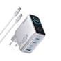 Incarcator de retea Anker Zolo 140W, Afisaj digital, 3x USB-C, 1x USB-A, PD 3.1, cablu USB-C inclus, Argintiu