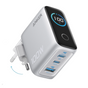 Incarcator retea Anker 100W, 2x USB-C, 1x USB-A, Smart-Display, Argintiu