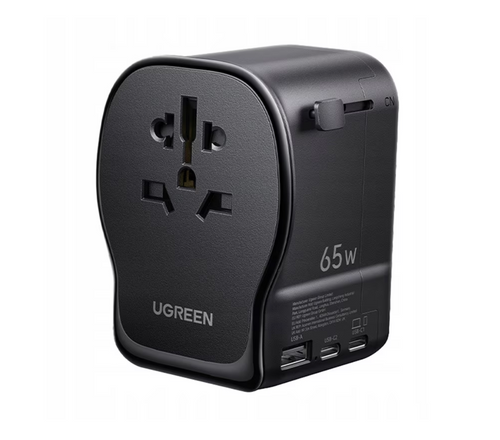 Incarcator retea UGREEN Adaptor pentru Calatorie, GaN 65W, 2x USB-C, 1x USB-A, 3-Pin US/UK/EU/AUS/CN, Negru
