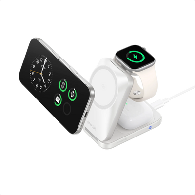 Încărcător Wireless pentru Apple, Anker Prime 3-in-1, AirCool Qi 2.2, MagGo, 25W, Pliabil, Alb