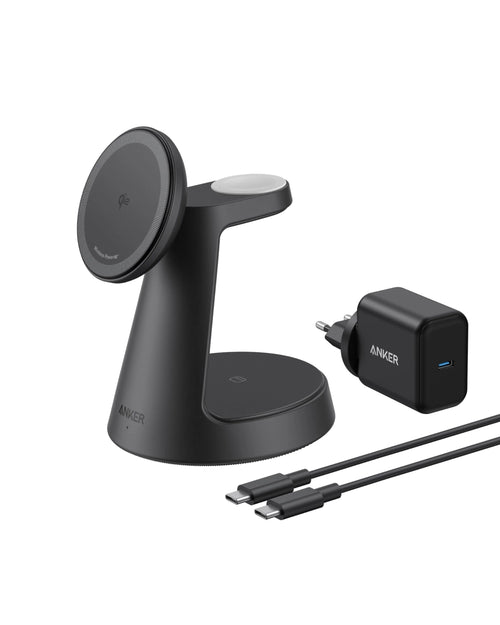 Incarcator wireless magnetic Anker MagGo 3-in-1 MagSafe Qi2 15W (incarcator si cablu inclus), Negru
