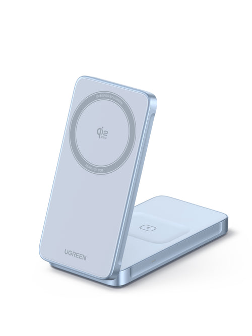 Incarcator Wireless UGREEN MagFlow 2-in-1 Qi2.2, 25W, Albastru