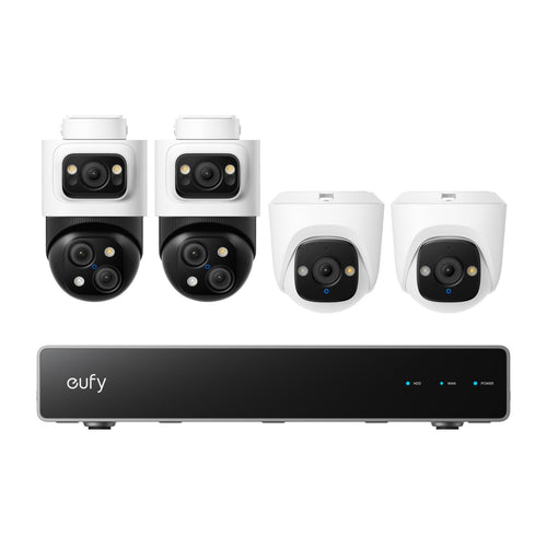 Kit supraveghere eufy NVR S4, 2 camere Bullet + 2 Turret PoE, AI, Dual View, Night Vision Color