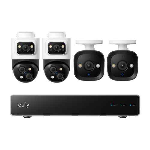 Kit supraveghere video Eufy NVR S4, 4K, Night Vision Color, AI, 2 camere Bullet-PTZ, 2 camere Turret PoE
