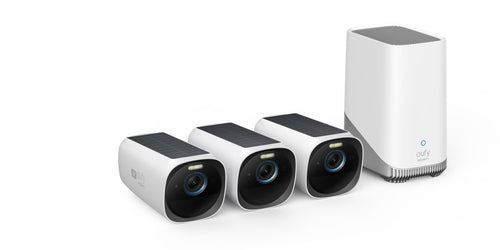 Kit supraveghere video eufy Cam 3 S330, 4K Ultra HD, incarcare solara, nightvision, Homebase 3 + 3 camere