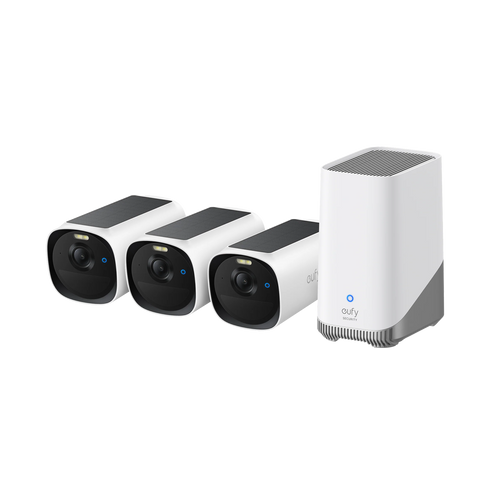 Kit supraveghere eufyCam E40, 2K HD, incarcare solara, 3 camere + Homebase 3
