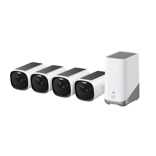 Kit de supraveghere eufyCam E40, 2K HD, incarcare solara, MaxColour Vision, Homebase 3 + 4 camere
