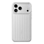 Husa telefon pentru Apple iPhone 16, model valiză cu dungi, Albă