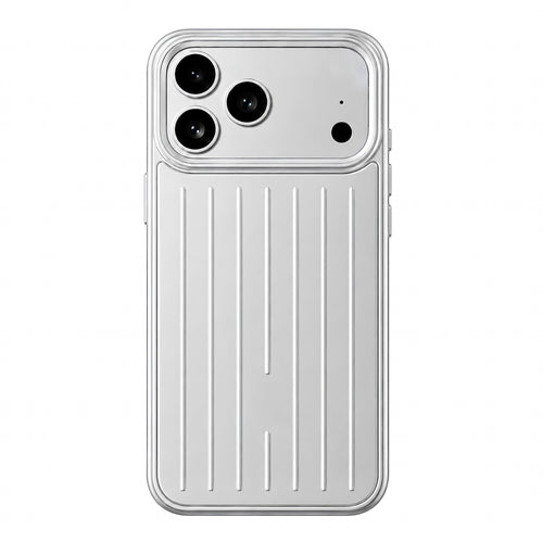 Husa telefon pentru Apple iPhone 16 Pro, model valiză cu dungi, Albă