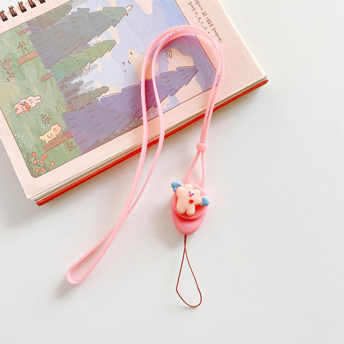 Snur decorativ silicon cu inel, Roz Flying Bear, roz