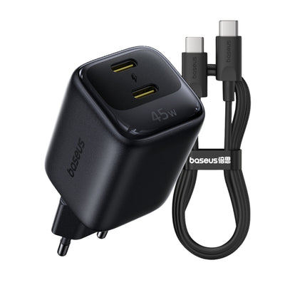 Incarcator Baseus EnerFill FE22 GaN6 45W, 2 x USB-C cu Cablu Type-C la Type-C inclus, Negru