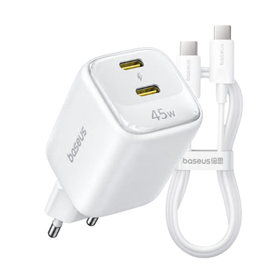 Incarcator Baseus GaN6 45W EnerFill FE22, 2 x USB-C, Cablu Type-C inclus, Alb