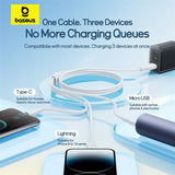 Cablu de date Baseus USB-C la Lightning la Micro-USB la USB-A, 1.3 m
