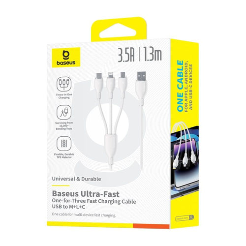 Cablu de date Baseus USB-C la Lightning la Micro-USB la USB-A, 1.3 m