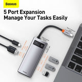 Hub Baseus Gleam 5-in-1, USB-C la 3x USB 3.0, USB-C PD 100W, HDMI