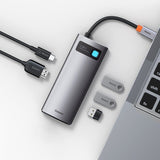 Hub Baseus Gleam 5-in-1, USB-C la 3x USB 3.0, USB-C PD 100W, HDMI
