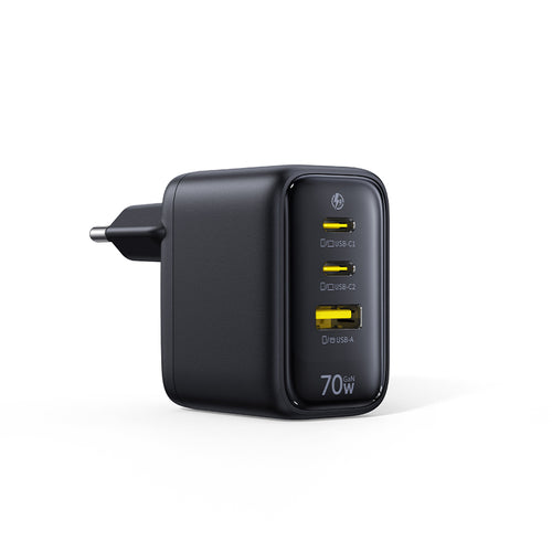 Incarcator Baseus GaN6 EnerFill FE22, 70W, 1x USB-A, 2x USB-C, Negru