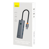 Hub Baseus UltraJoy 4-in-1, USB-A la 3x USB 3.0, USB-C, RJ45