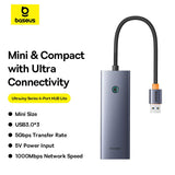 Hub Baseus UltraJoy 4-in-1, USB-A la 3x USB 3.0, USB-C, RJ45