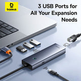Hub Baseus UltraJoy 4-in-1, USB-A la 3x USB 3.0, USB-C, RJ45