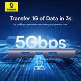 Hub Baseus UltraJoy 4-in-1, USB-A la 3x USB 3.0, USB-C, RJ45