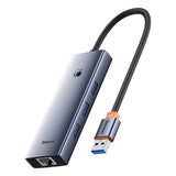 Hub Baseus UltraJoy 4-in-1, USB-A la 3x USB 3.0, USB-C, RJ45