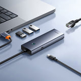 Hub Baseus UltraJoy 4-in-1, USB-A la 3x USB 3.0, USB-C, RJ45