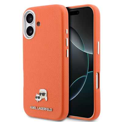 Husa telefon Karl Lagerfeld pentru Apple iPhone 17, PU K/C Heads Pins MagSafe, Portocalie
