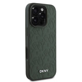 Husa telefon DKNY pentru Apple iPhone 16 Pro, Piele PU cu model Grid, MagSafe, Verde