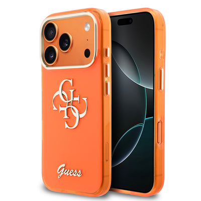 Husa telefon GUESS pentru Apple iPhone 17 Pro, IML 4G Script Metal Logo, Portocalie