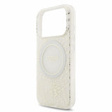 Husa spate Guess pentru Apple iPhone 18 Pro Max, MagSafe, Flowers Allover, Curea de mana, Alba