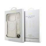 Husa telefon pentru Apple iPhone 18 Pro, Guess IML Flowers Allover MagSafe cu curea de mana, Alba