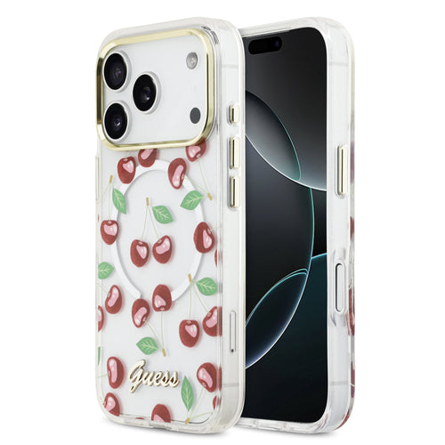 Husa telefon GUESS pentru Apple iPhone 17 Pro, IML Glitter Cherry MagSafe