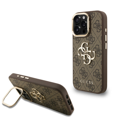 Husa cu inel Guess compatibila cu iPhone 16 Pro, TPU, Maro