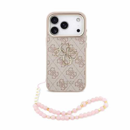 Husa spate GUESS pentru Apple iPhone 18 Pro, PU 4G Metal Logo cu curea de mana, Roz