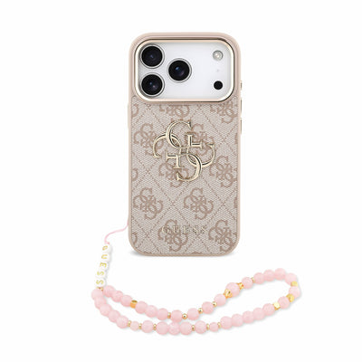 Husa spate GUESS pentru Apple iPhone 18 Pro Max, PU 4G Metal Logo, Curea de mana, Roz