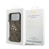 Husa telefon pentru Apple iPhone 18 Pro, GUESS PU 4G Metal Logo, Maro