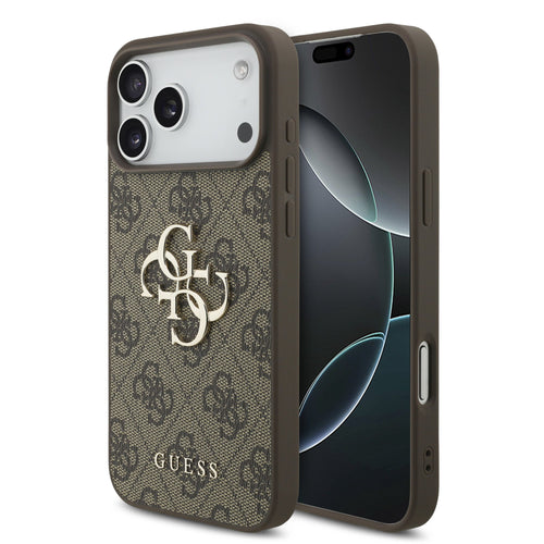 Husa telefon pentru Apple iPhone 18 Pro, GUESS PU 4G Metal Logo, Maro