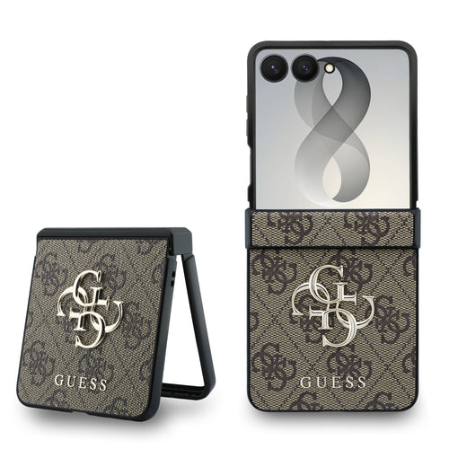 Husa telefon GUESS pentru Samsung Galaxy Z Flip 8, PU 4G Metal Logo, Maro