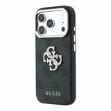 Husa spate Guess pentru Apple iPhone 18 Pro, PU 4G Strass Metal Logo, Neagra