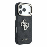 Husa spate Guess pentru Apple iPhone 18 Pro, PU 4G Strass Metal Logo, Neagra