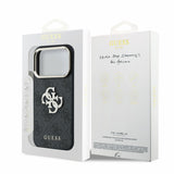 Husa spate Guess pentru Apple iPhone 18 Pro, PU 4G Strass Metal Logo, Neagra
