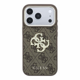 Husa telefon pentru Apple iPhone 18 Pro / 17 Pro, GUESS PU 4G Strass Metal Logo, Maro