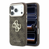Husa telefon pentru Apple iPhone 18 Pro / 17 Pro, GUESS PU 4G Strass Metal Logo, Maro