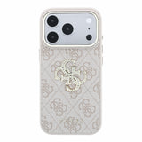 Husa spate Guess pentru Apple iPhone 18 Pro Max / 17 Pro Max, PU 4G Strass Metal Logo, Roz