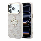 Husa spate Guess pentru Apple iPhone 18 Pro Max / 17 Pro Max, PU 4G Strass Metal Logo, Roz